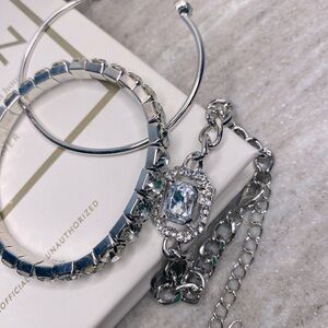🍾New 3 Piece Luxury Mixed Sterling Silver Cubic Zirconia Clear Gem Bracelet Set🍾